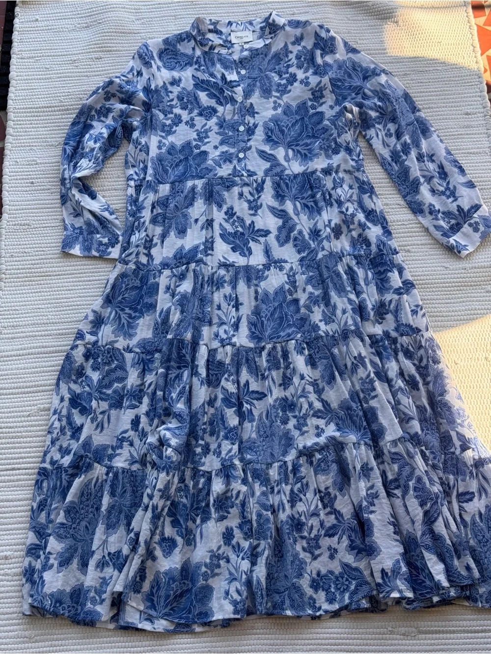 Choklate Paris Blue Floral Tiered Maxi Dress XL Silk Blend Cottagecore - Picture 2 of 12